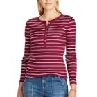 Women's Chaps Striped Henley Top, Size: Medium, Red