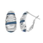Brilliance Silver-plated Glitter Striped Semi-hoop Earrings With Swarovski Crystals, Women's, Blue