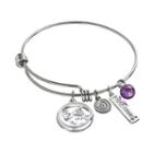 Love This Life Crystal And Amethyst Stainless Steel Friends Forever Charm Bangle Bracelet, Women's, White