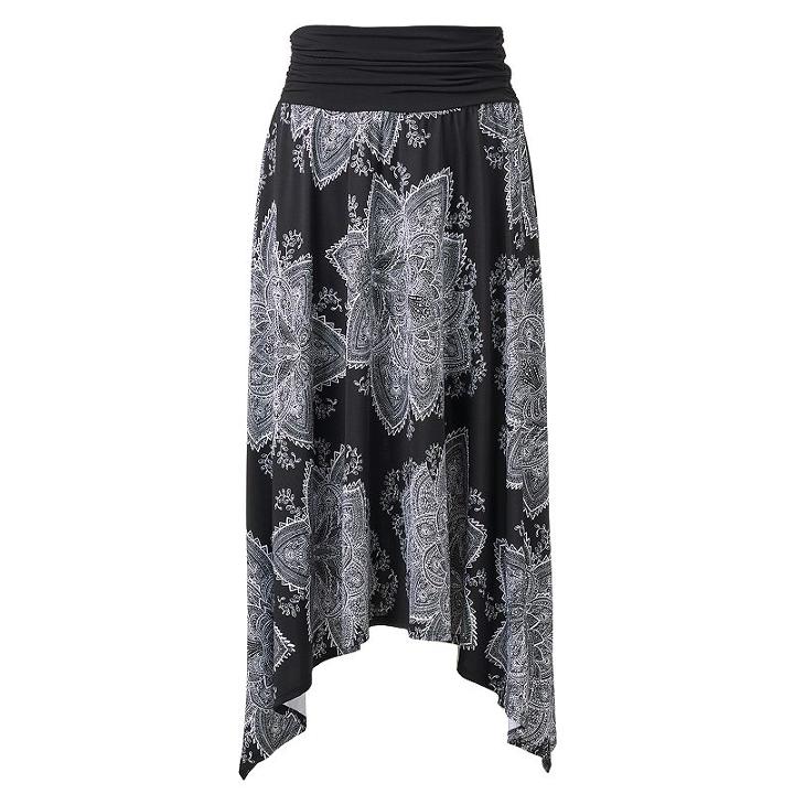 Women's Ab Studio Print Shark-bite Midi Skirt, Size: Xlrg Av/rg, Black Paisley