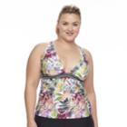 Plus Size N Leafy Tropical Macrame Bust Enhancer Tankini Top, Women's, Size: 1xl, Pink Floral