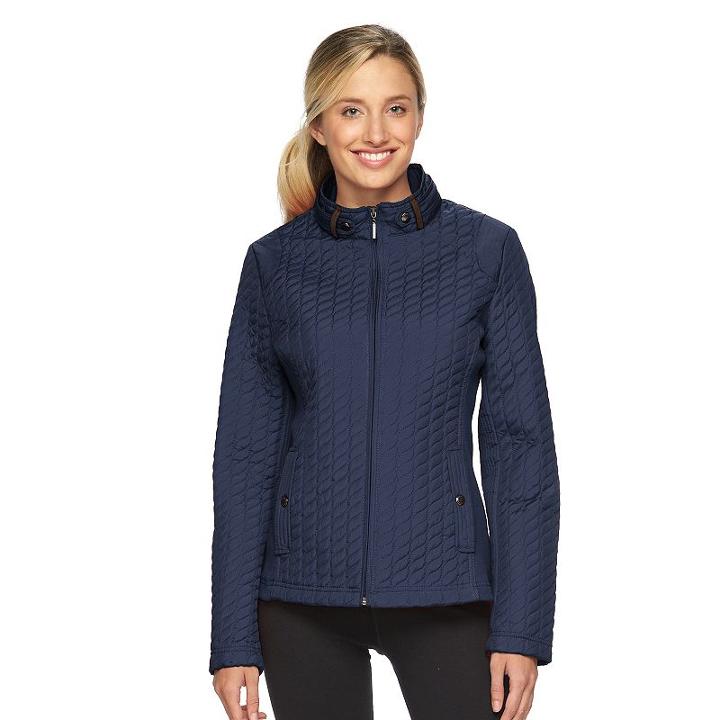 Women's Weathercast Solid Quilted Jacket, Size: Large, Blue (navy)