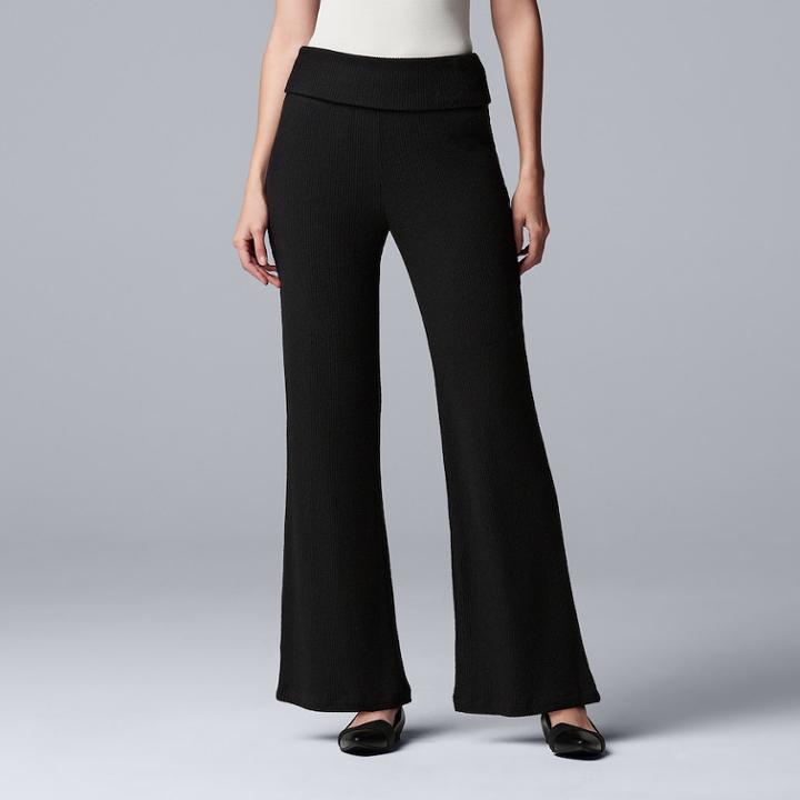 Women's Simply Vera Vera Wang Fold-over Wide-leg Pants, Size: Large, Black