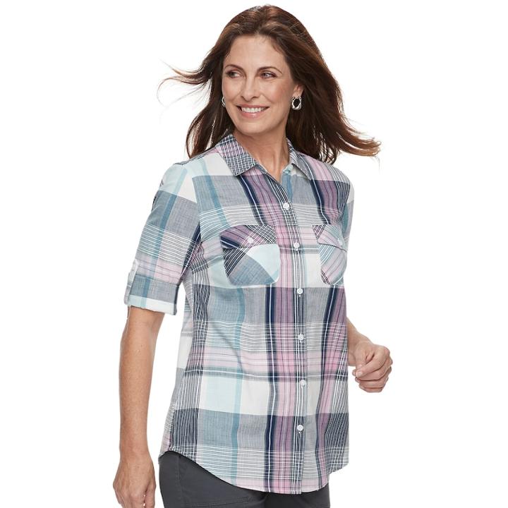 Petite Croft & Barrow&reg; 2-pocket Button Down Shirt, Women's, Size: Xl Petite, Med Blue