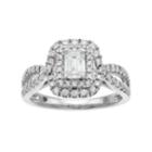 14k White Gold 1 Carat T.w. Diamond Rectangle Halo Engagement Ring, Women's, Size: 7
