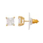 14k Gold Over Silver Cubic Zirconia Square Stud Earrings, Women's, White