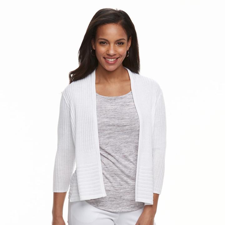Petite Apt. 9&reg; Rib Open Front Cardigan, Women's, Size: Xs Petite, White