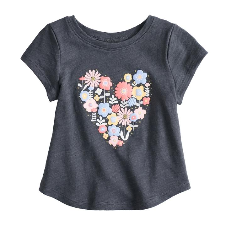 Baby Girl Jumping Beans&reg; Slubbed Heart Graphic Tee, Size: 12 Months, Dark Grey