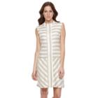 Women's Sharagano Striped Mockneck Fit & Flare Dress, Size: 4, Dark Beige