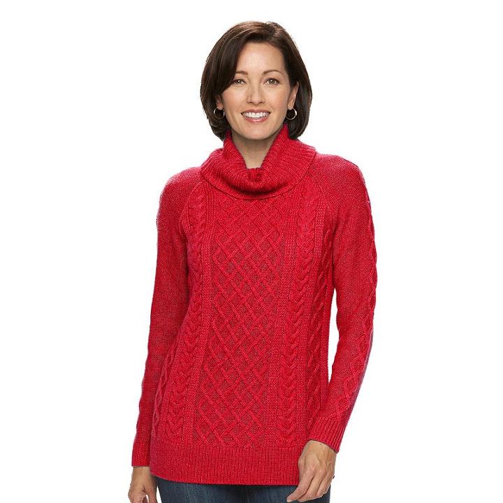Women's Croft & Barrow&reg; Cable-knit Cowlneck Sweater, Size: Xl, Med Red