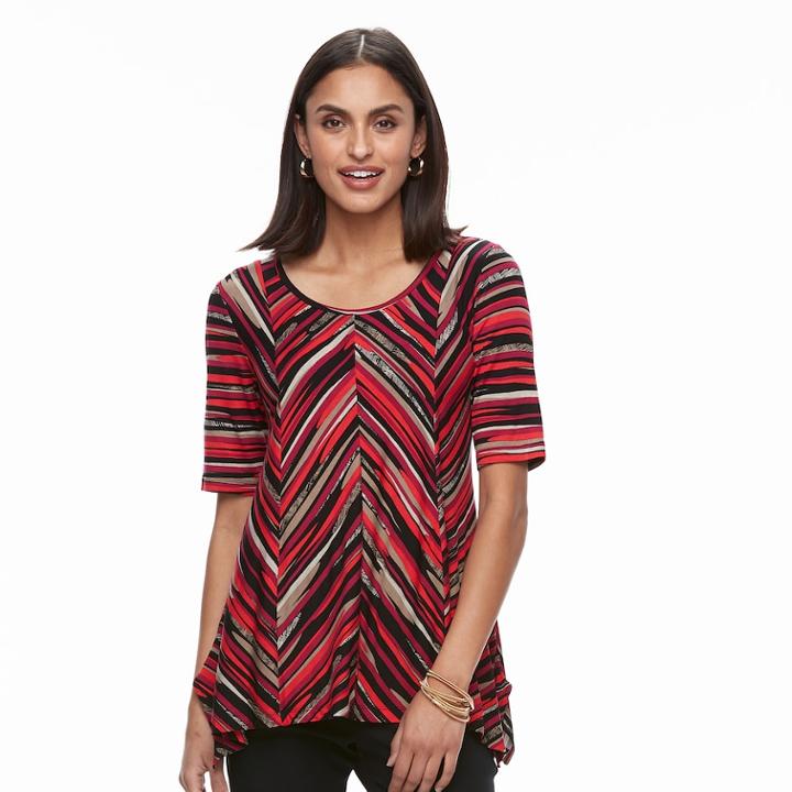 Women's Dana Buchman Print Elbow Sleeve Sharkbite Top, Size: Medium, Red