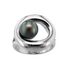 Sterling Silver Black Tahitian Cultured Pearl Ring, Adult Unisex, Size: 7, Grey