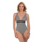 Women's Upstream Tummy Slimming Geometric One-piece Swimsuit, Size: 12, Black