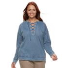 Plus Size Sonoma Goods For Life&trade; French Terry Lace-up Top, Women's, Size: 1xl, Dark Blue