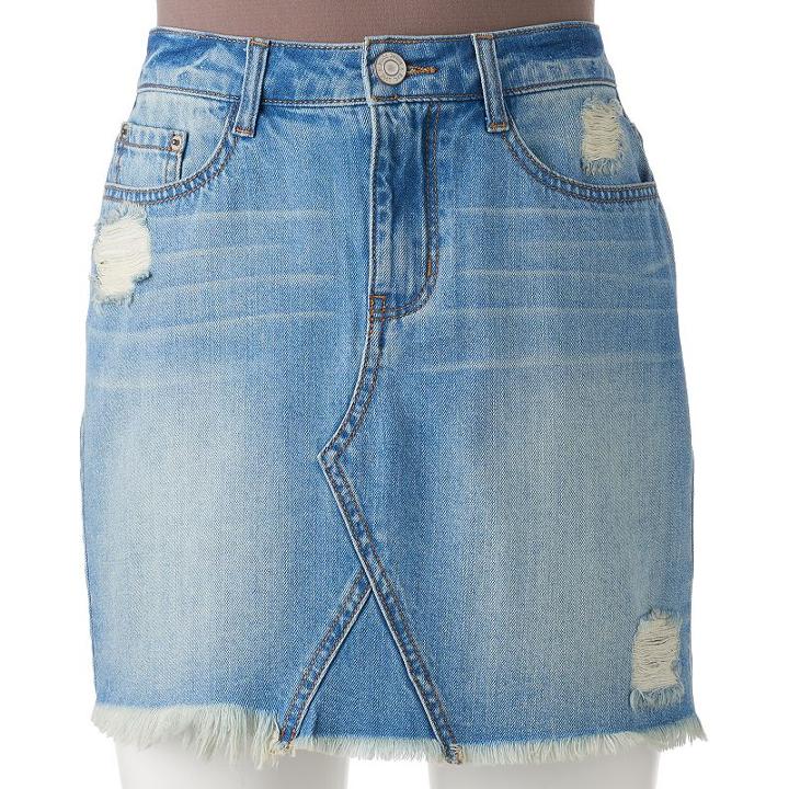 Juniors' Mudd&reg; Ripped Jean Skirt, Girl's, Size: 1, Dark Blue