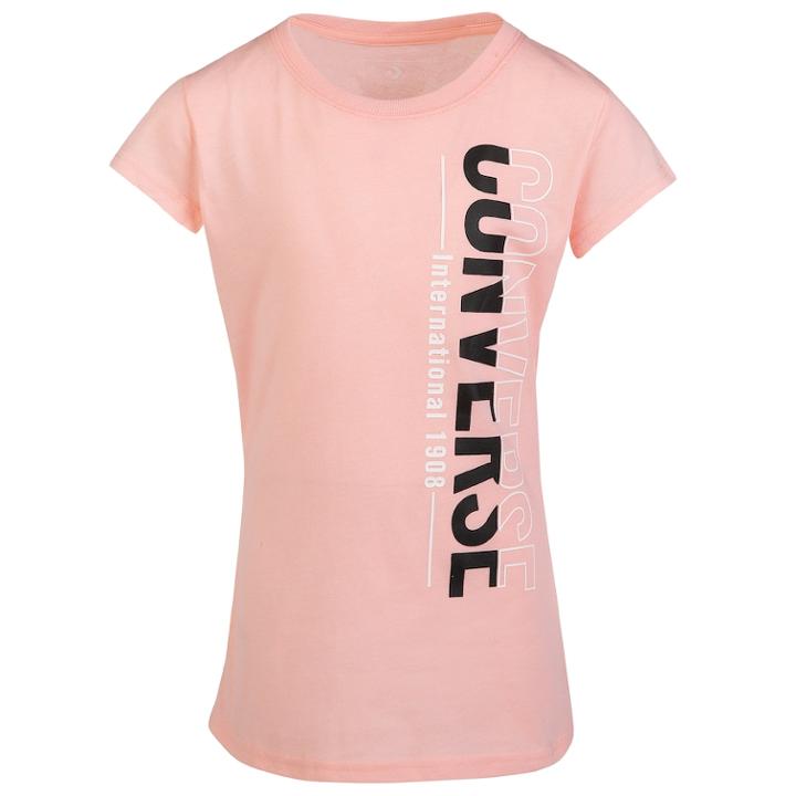 Girls 7-16 Converse Vertical Split Short Sleeve Tee, Size: Large, Light Pink