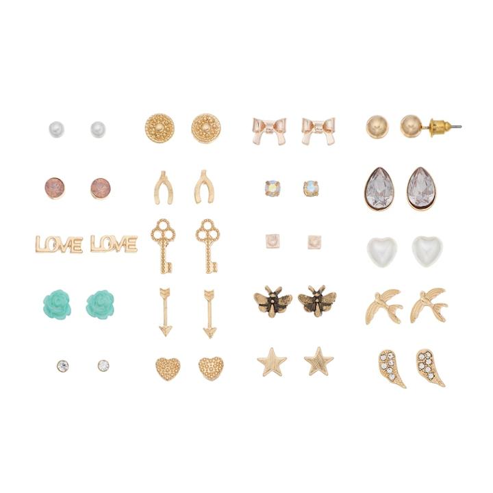 Mudd&reg; Wishbone, Arrow & Love Nickel Free Stud Earring Set, Women's, Gold