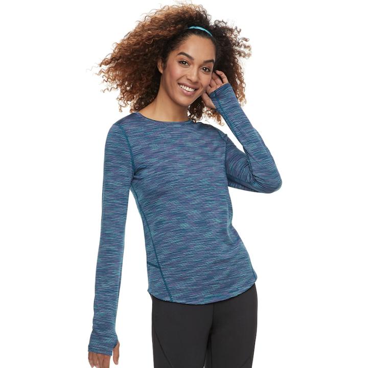 Women's Tek Gear&reg; Thumb Hole Long Sleeve Tee, Size: L Tall, Dark Blue