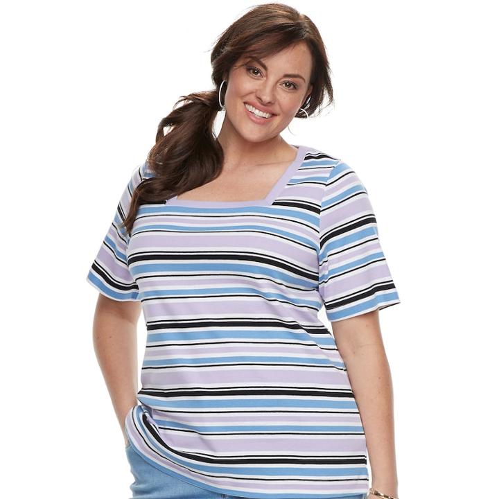 Plus Size Croft & Barrow&reg; Squareneck Elbow Sleeve Tee, Women's, Size: 2xl, Lt Purple