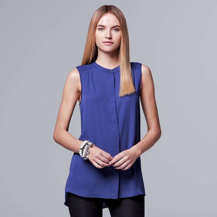 Women's Simply Vera Vera Wang Smocked Shoulder Blouse, Size: Small, Blue