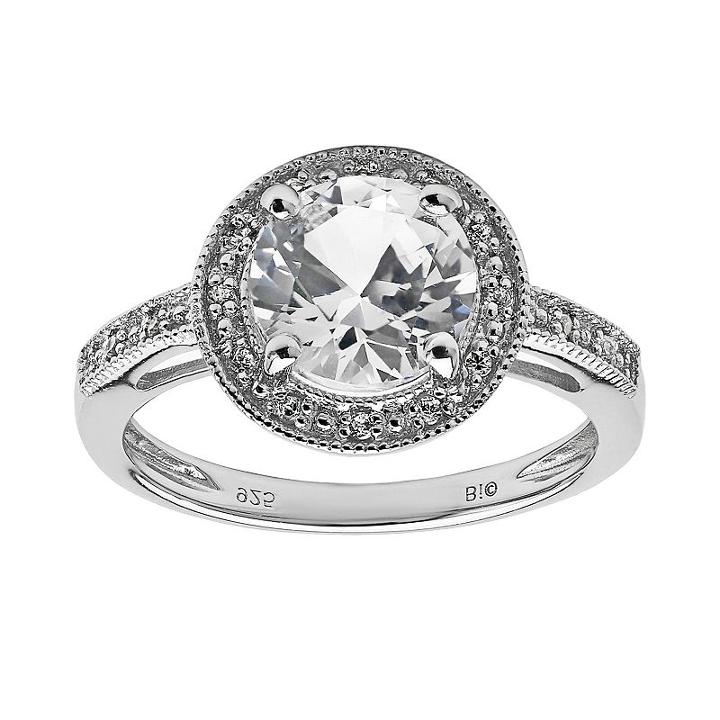Sterling Silver White Topaz, Lab-created White Sapphire And Diamond Accent Round Frame Ring, Women's, Size: 5