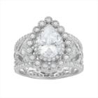 Sterling Silver Cubic Zirconia Pear Halo Filigree Ring, Women's, Size: 8, Grey