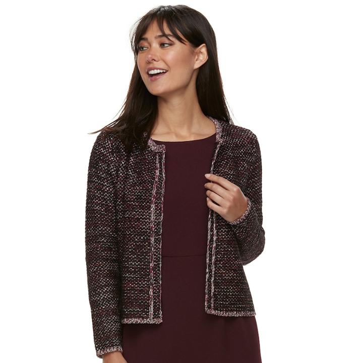 Women's Elle&trade; Tweed Open-front Blazer, Size: Small, Dark Pink