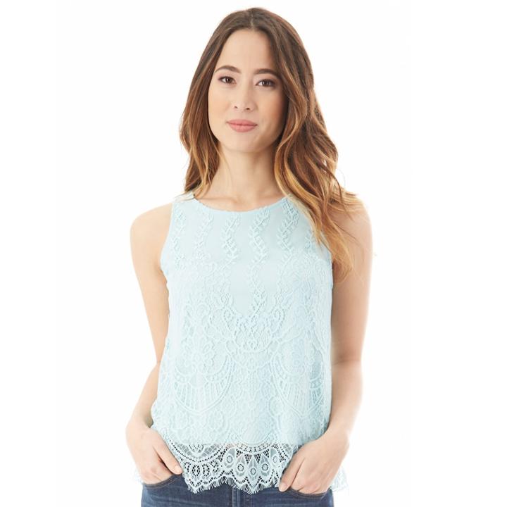 Juniors' Iz Byer Lace Knit Tank, Teens, Size: Large, Lt Green