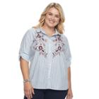 Plus Size Croft & Barrow&reg; Embroidered Button-up Shirt, Women's, Size: 2xl, Light Blue