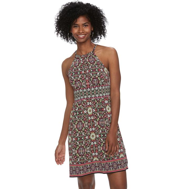 Petite Suite 7 Printed High Neck Dress, Women's, Size: 6 Petite, Black Red