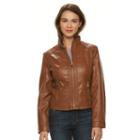 Women's Giacca Washed Faux-leather Motorcycle Jacket, Size: Small, Brown