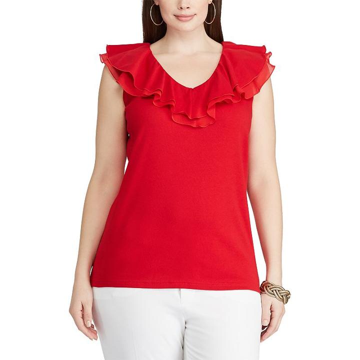 Plus Size Chaps Ruffled V-neck Top, Women's, Size: 2xl, Red
