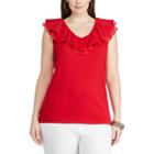 Plus Size Chaps Ruffled V-neck Top, Women's, Size: 2xl, Red