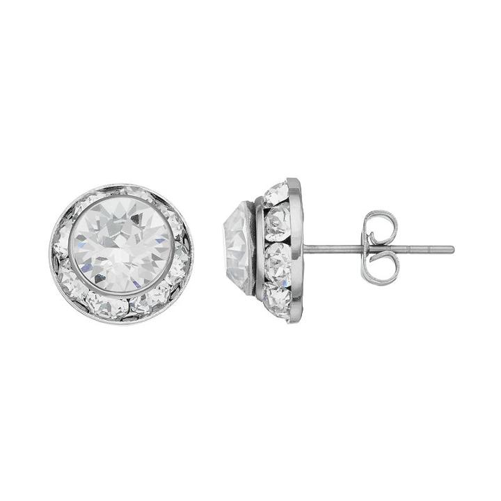 Brilliance Silver Plated Halo Stud Earrings With Swarovski Crystals, Women's, White