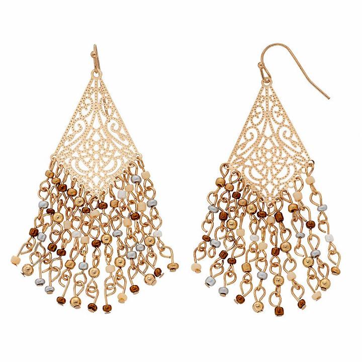 Seed Bead Filigree Nickel Free Kite Drop Earrings, Women's, Brown
