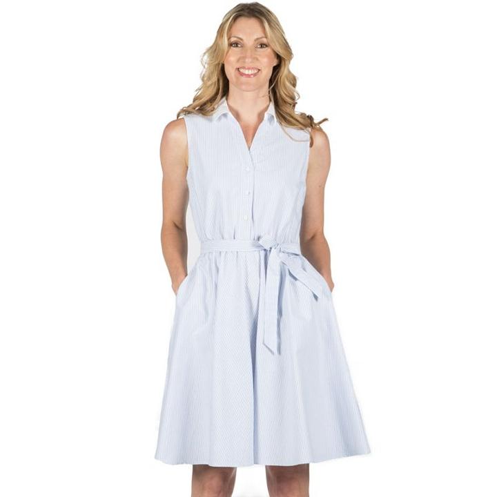 Women's Larry Levine Fit & Flare Seersucker Dress, Size: Large, Blue Other