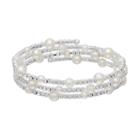 Simulated Pearl Station Coil Bracelet, Women's, White Oth