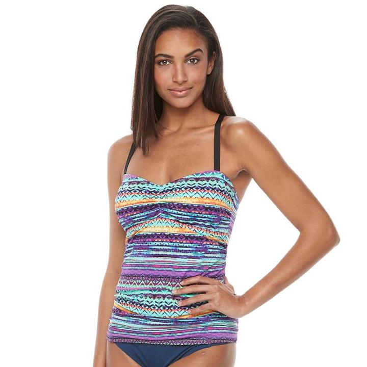 Women's N Island Fever Ikat Ruched Tankini Top, Size: Large, Ovrfl Oth