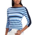 Petite Chaps Lace-up Sleeve Boatneck Top, Women's, Size: L Petite, Blue