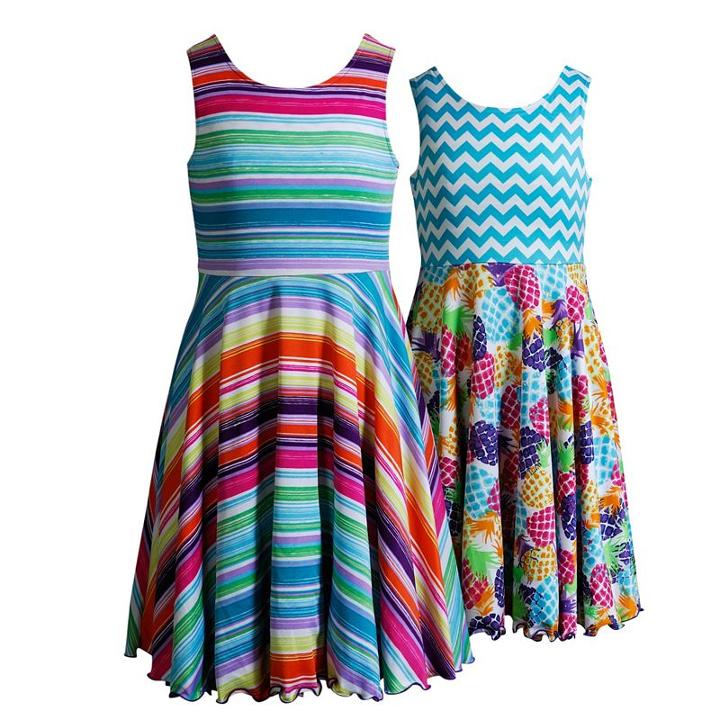 Girls 7-16 Emily West Reversible Pineapples & Stripes Skater Dress, Girl's, Size: 10, Ovrfl Oth