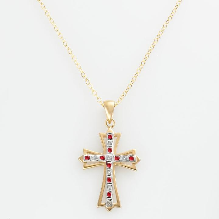 18k Gold-over-silver Ruby And Diamond Accent Cross Pendant, Women's