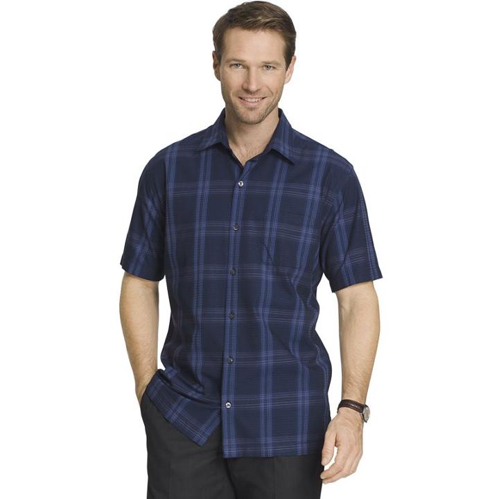 Men's Van Heusen Classic-fit Plaid Textured Button-down Shirt, Size: Large, Dark Blue