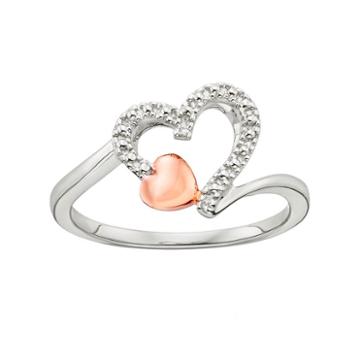 Platina 4 Diamond Accent Double Heart Ring, Women's, Size: 6, White