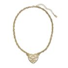 1928 Gold Tone Filigree Heart Necklace, Women's, Yellow