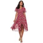 Women's Sharagano Floral Shark-bite Hem Dress, Size: 12, Med Pink