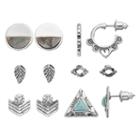 Antiqued Leaf, Chevron, Triangle & Bird's-eye Earring Set, Women's, Silver
