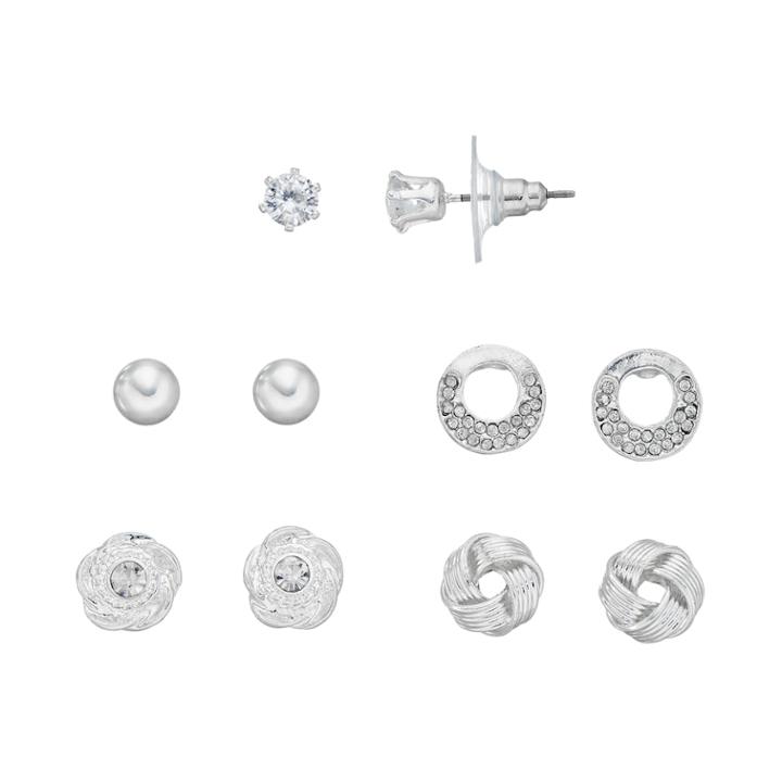 Apt. 9&reg; Flower & Knot Stud Earring Set, Women's, Silver