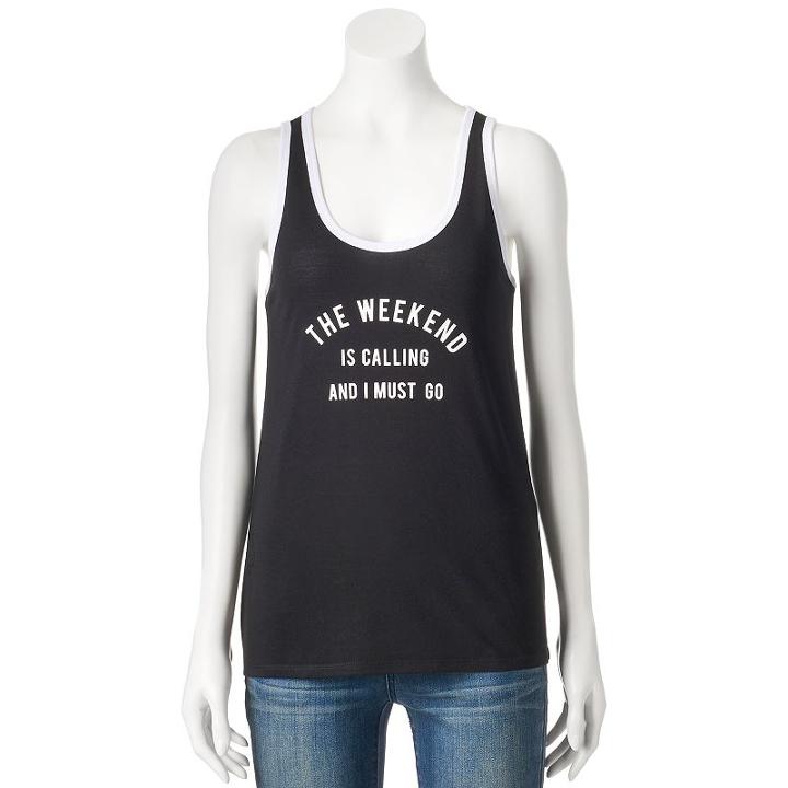 Juniors' The Print Shop Weekend Is Calling Graphic Tank, Girl's, Size: Xl, Black