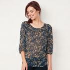 Petite Lc Lauren Conrad Printed Chiffon Peasant Top, Women's, Size: Xl Petite, Dark Blue