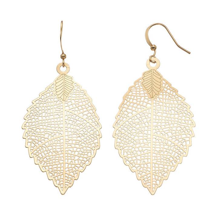 Apt. 9&reg; Nickel Free Filigree Leaf Drop Earrings, Women's, Multicolor